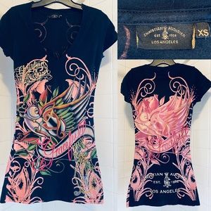 Christian Audigier Short Sleeve VNeck T Shirt SzXZ